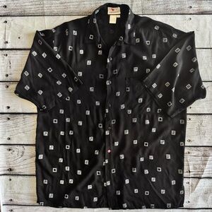 Vintage Motto Red Dot Rayon Camp Shirt Black Geometric Mens Big XL XXL